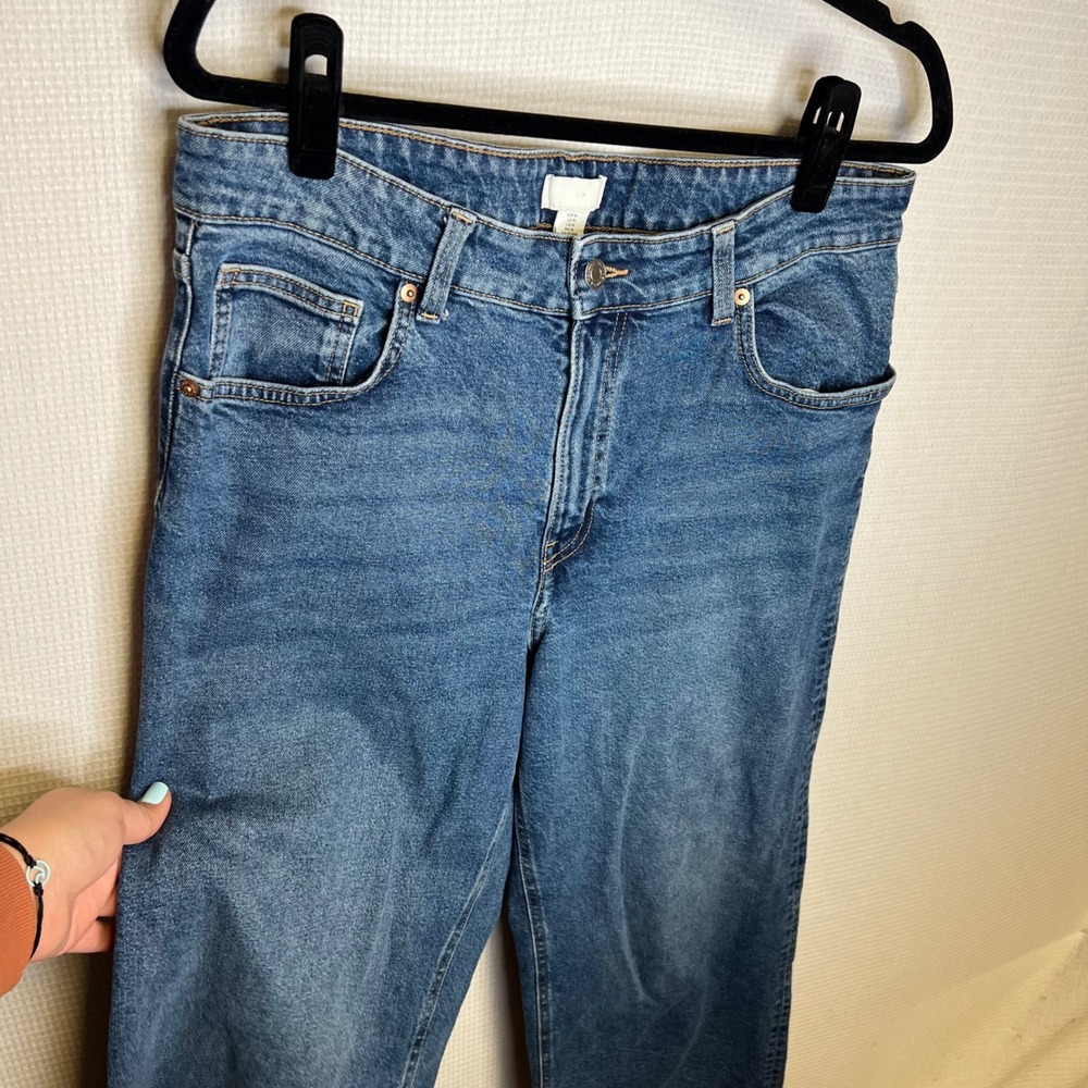 HM Womens High Waisted Wide Leg Jeans Medium Wash Blue Size 14